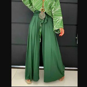 Regular Fit Plain Casual Pants, Green, XL